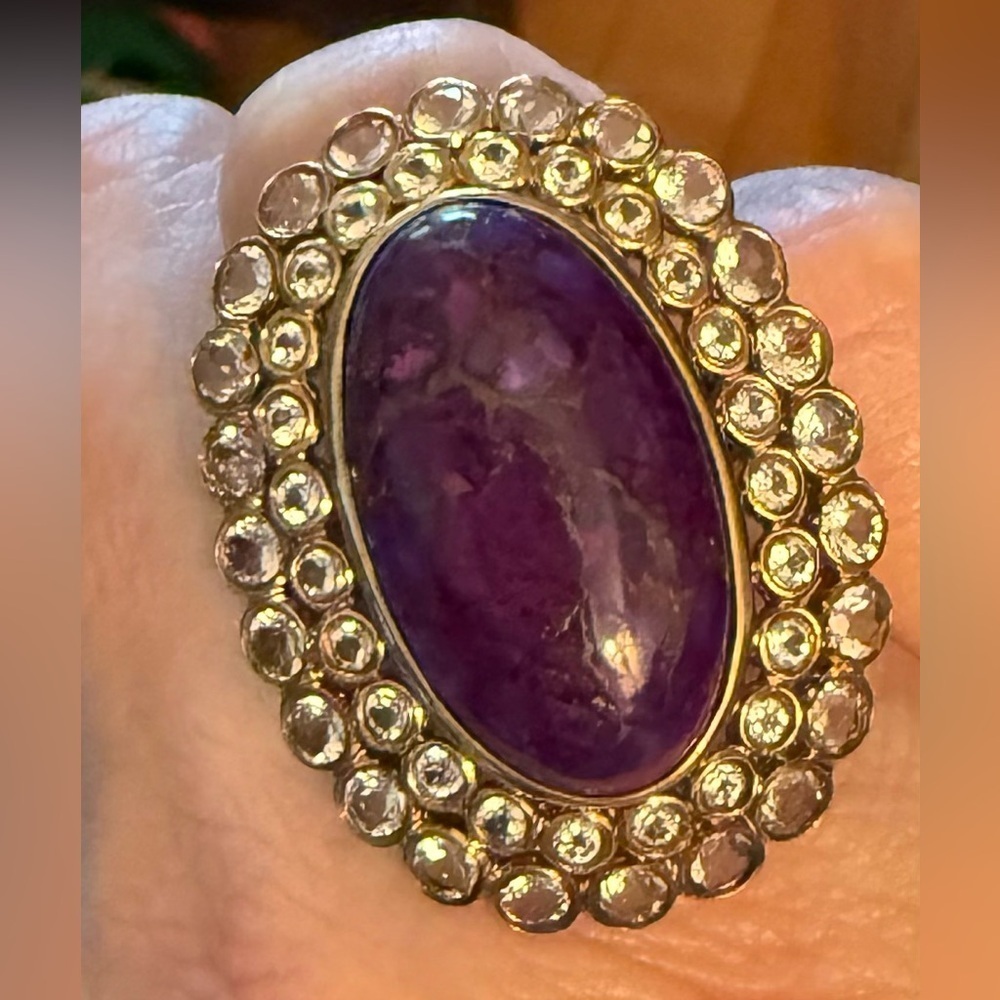 Rarities Vintage Carol Brodie Vermeil Purple Mohave Turquoise & White Topaz Ring